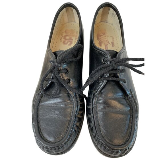 SAS Siesta Black Leather Lace-Up Loafers Size 8S USA EUC USA M10098 - Picture 6 of 12